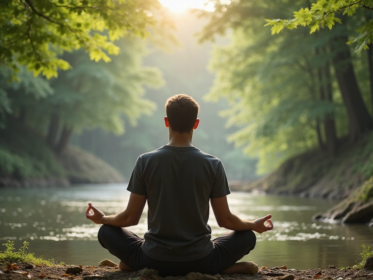 Hombre meditando en un entorno tranquilo, simbolizando paz y reducción del estrés.