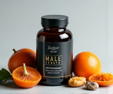 Suplemento de vitalidad masculina en envase elegante.