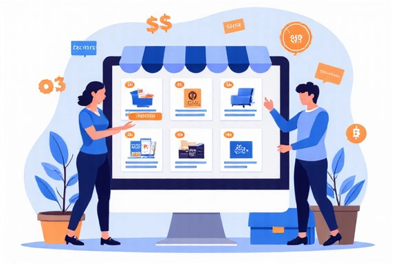Ilustración de productos y precios en una tienda online