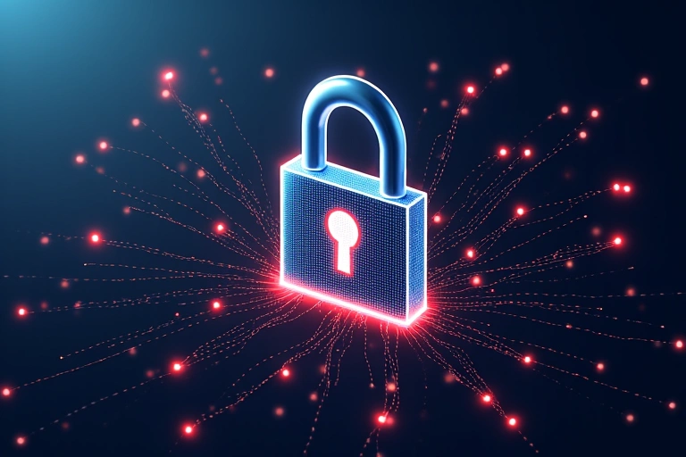 Ilustración de un candado digital y datos seguros