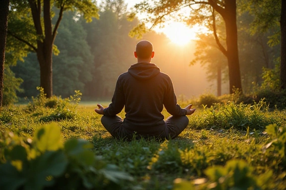 Hombre meditando en la naturaleza