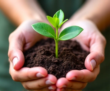 Manos sosteniendo una pequeña planta
